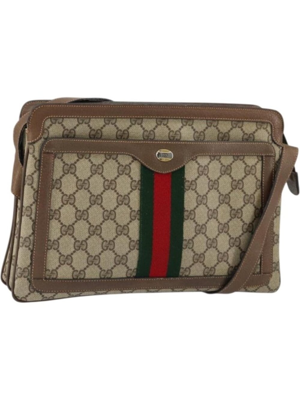 GUCCI GG Supreme Web Sherry Line Bag PVC Beige Gold 904 02 013